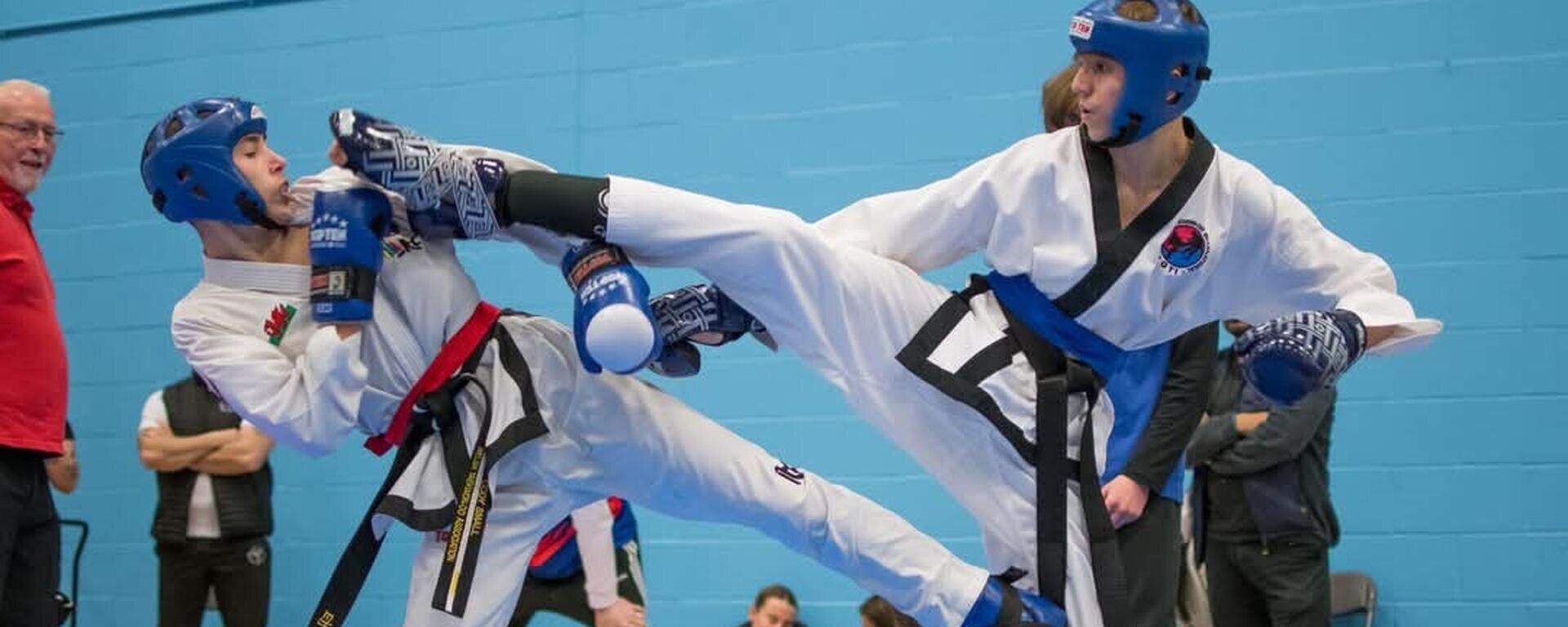 Action from British Championships with Swindon Taekwondo member Kicking